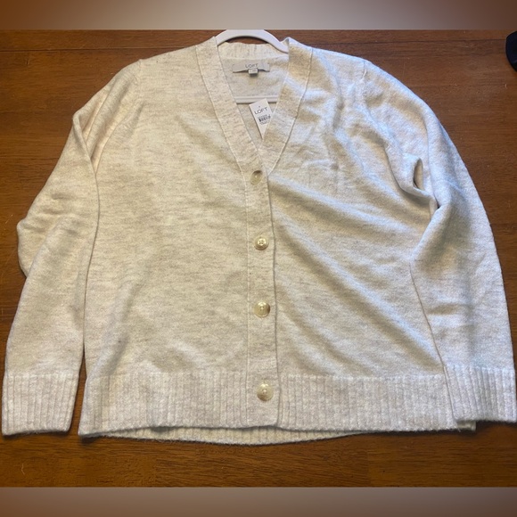LOFT Soft Marled Cream Button-Up V-Neck Cardigan NWT - Picture 5 of 7